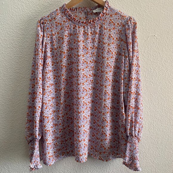 Cupcakes And Cashmere Long Sleeve Floral Print Blouse Statement Sleeves XL - Picture 1 of 4